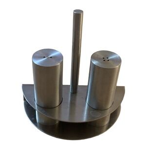 ZACK Modern Salt and Pepper Shaker with Caddy Brushed Stainless Steel